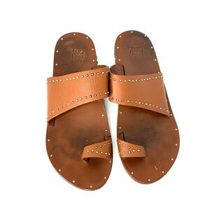 beek Tan Leather Sandals with Stud Accents